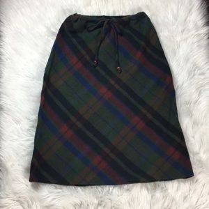 Vintage | Wool-Mix Plaid Midi Skirt